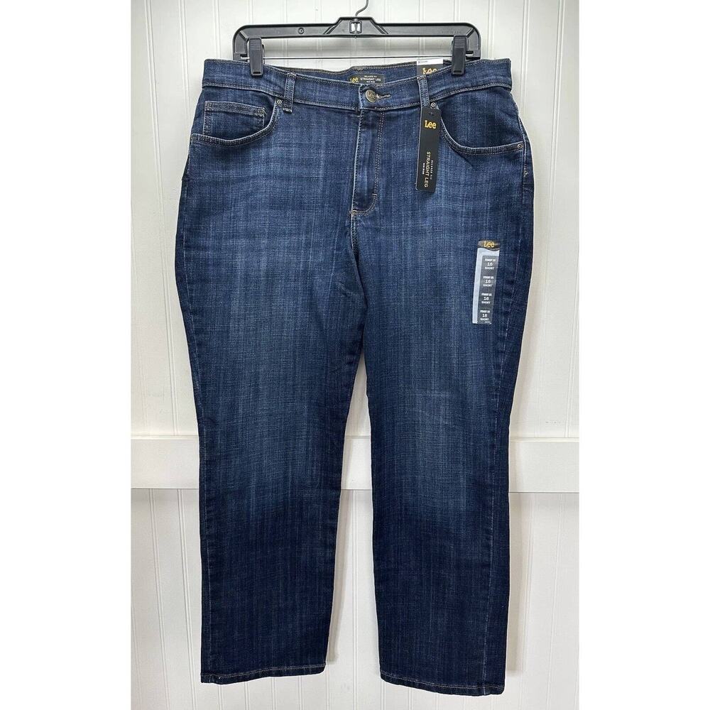 LEE Jeans Relaxed Fit Straight Leg Womens 16 Short Midrise Blue Denim Dark NEW